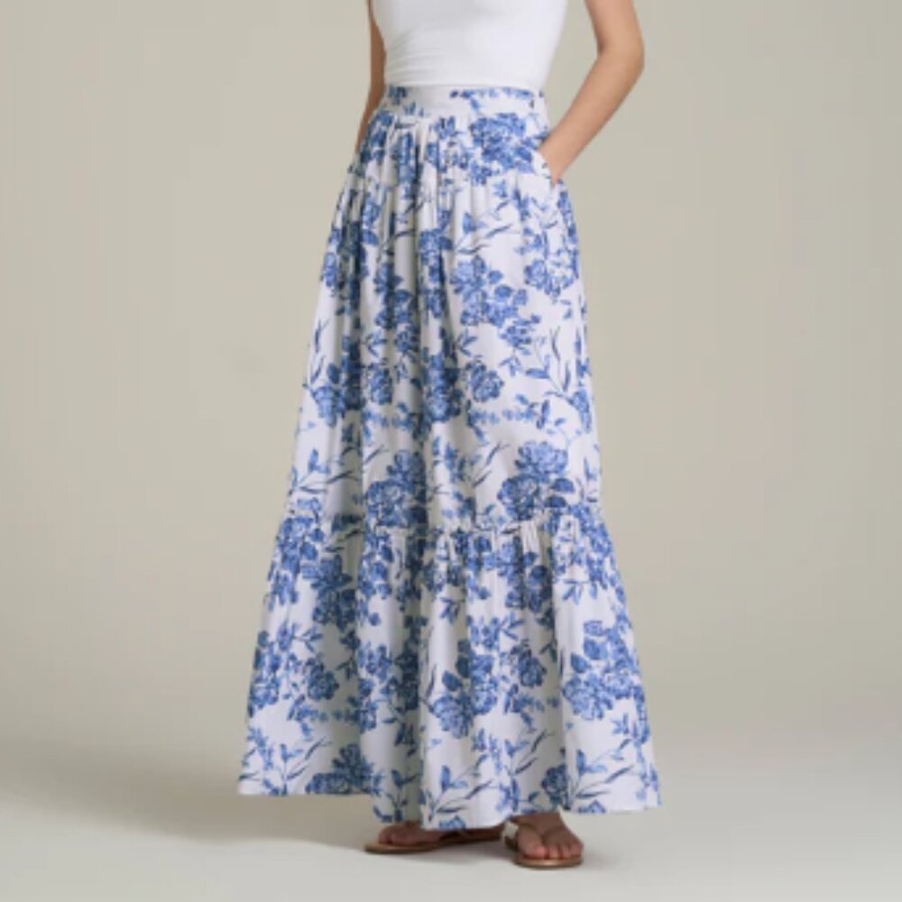 NWT American Tall Tiered Cotton Maxi Skirt in Floral Bloom Size S Tall